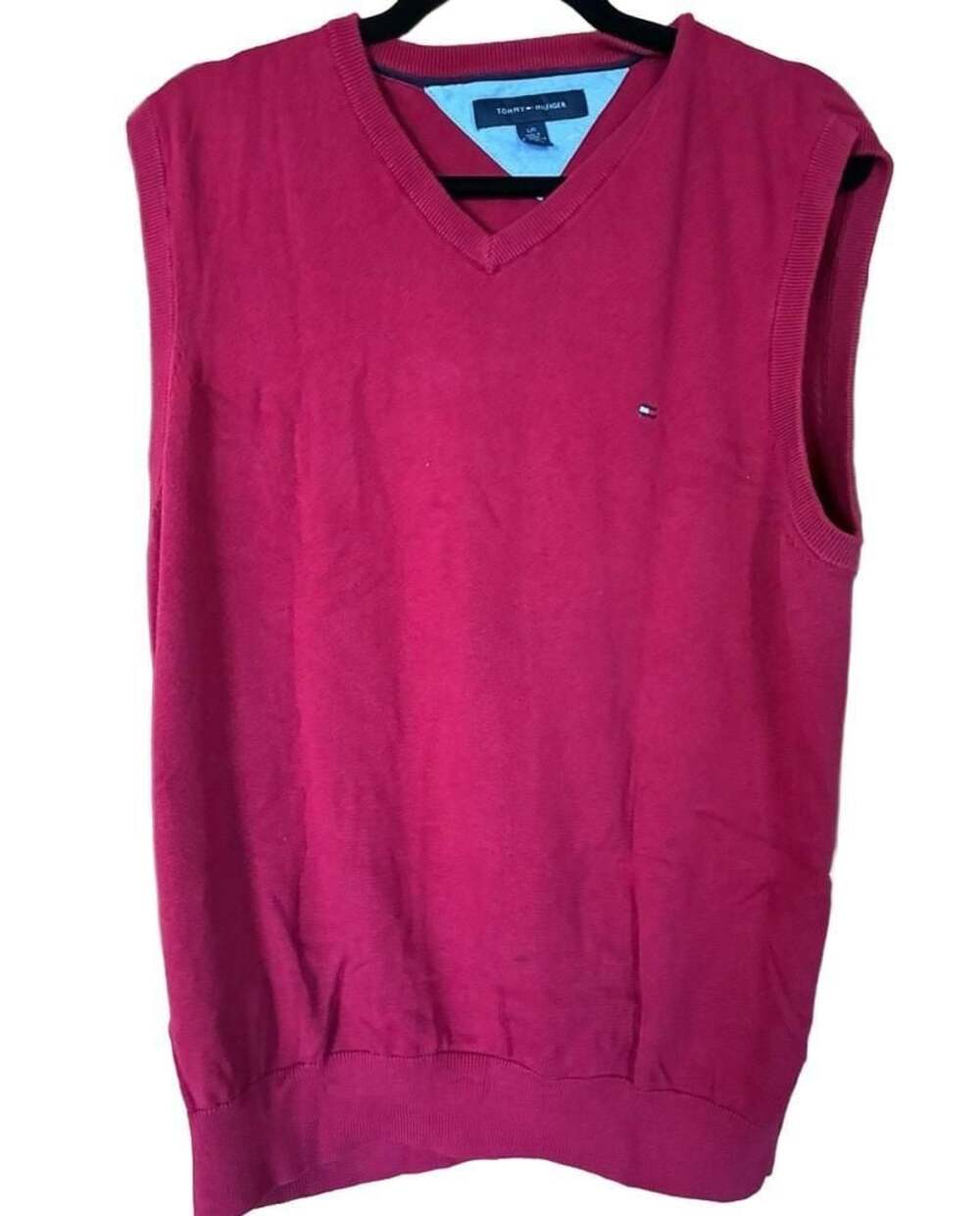 Tommy Hilfiger Men's V-Neck Knitted Sweater Vest Size Large Maroon